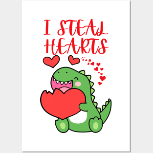 Kids I Steal Hearts Dino Baby Boy and Girl Valentines Day Toddler Posters and Art